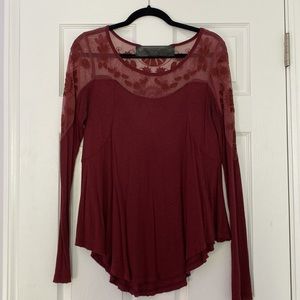 Anthropologie Maroon Long Sleeve Blouse